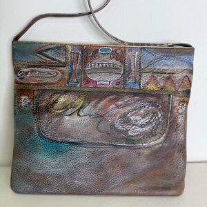 NEW Jane Yoo Leather Vintage Shoulder Bag 10x9”